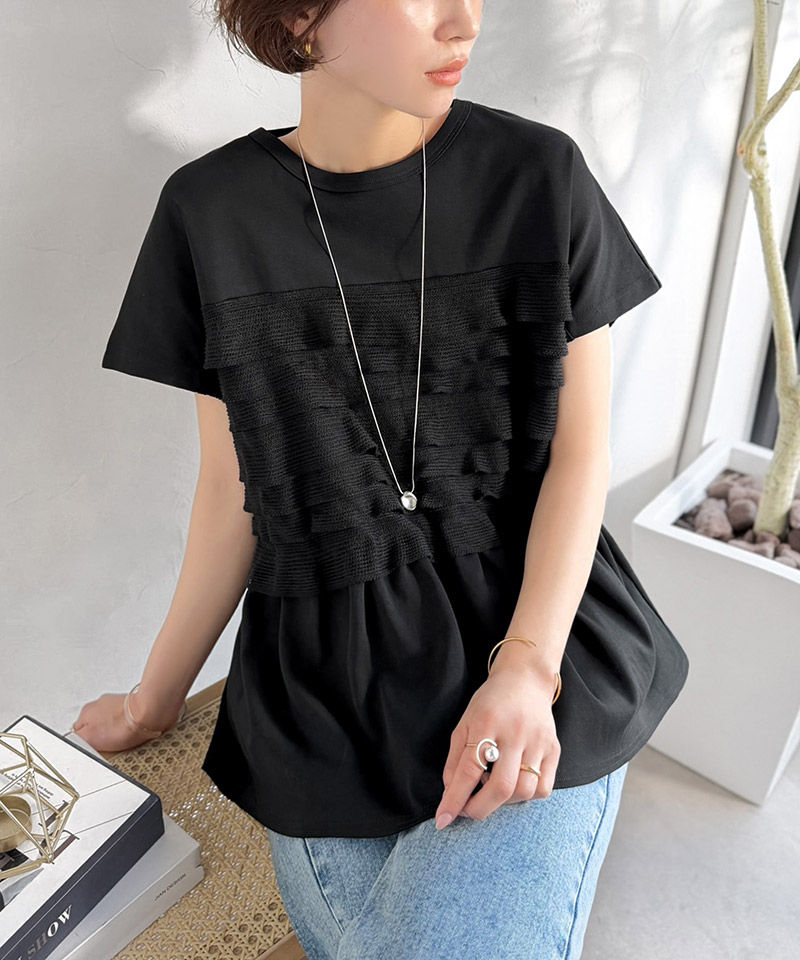 綿100％シルケット加工×シアーフリル切替オーバーサイズペプラムTシャツ Classical Elf クラシカルエルフ ce1410008 | classicalelf | 12