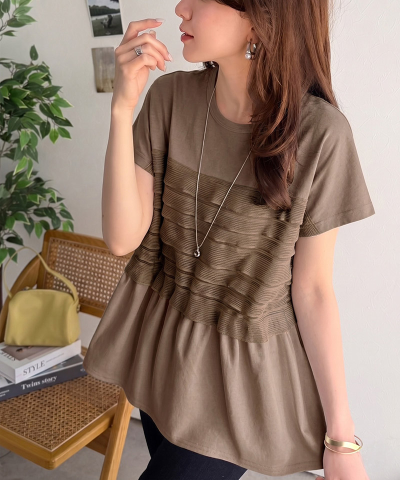 綿100％シルケット加工×シアーフリル切替オーバーサイズペプラムTシャツ Classical Elf クラシカルエルフ ce1410008 | classicalelf | 15