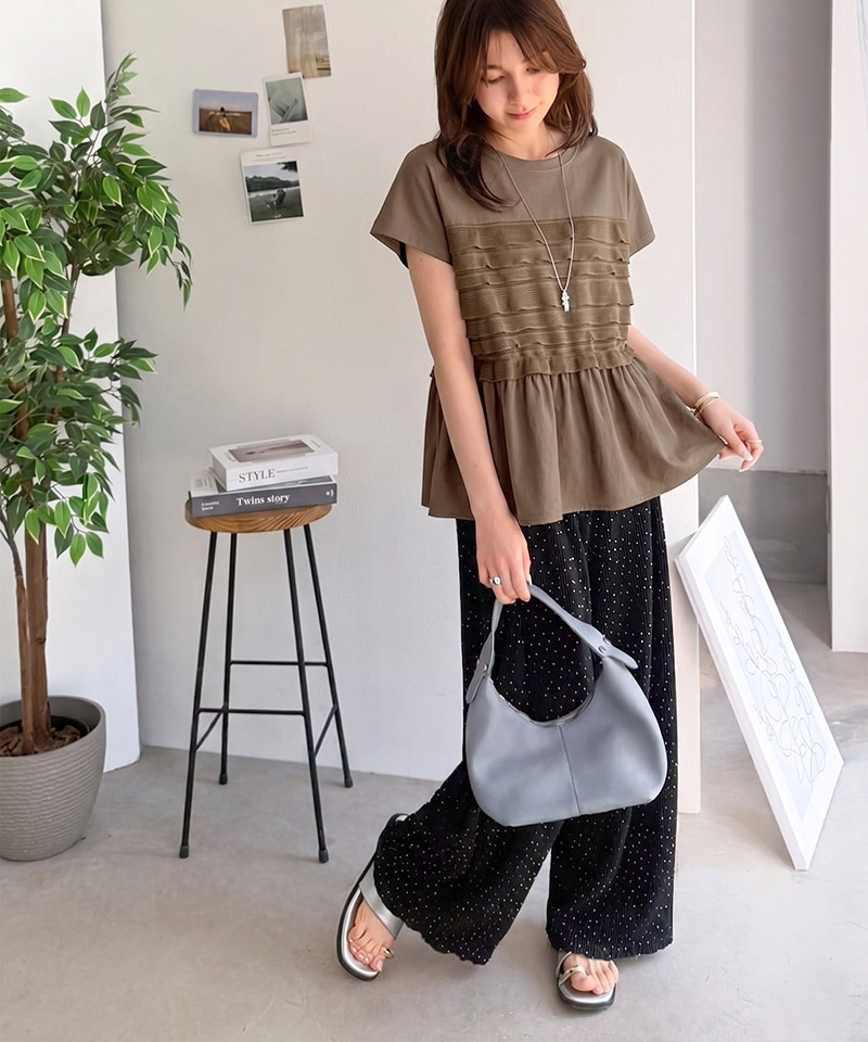 綿100％シルケット加工×シアーフリル切替オーバーサイズペプラムTシャツ Classical Elf クラシカルエルフ ce1410008 | classicalelf | 16