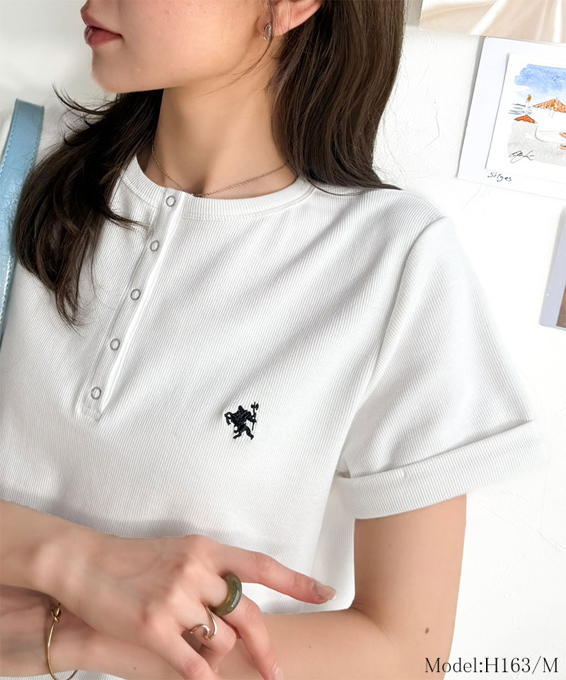 すっきり華奢魅せ。袖ロールアップ胸刺繍入りヘンリーネックリブTシャツ (半袖) Classical Elf クラシカルエルフ ce1410009 | classicalelf | 03