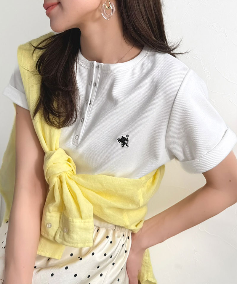 すっきり華奢魅せ。袖ロールアップ胸刺繍入りヘンリーネックリブTシャツ (半袖) Classical Elf クラシカルエルフ ce1410009 | classicalelf | 04