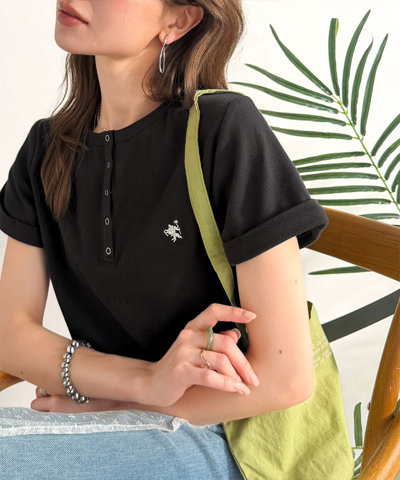 すっきり華奢魅せ。袖ロールアップ胸刺繍入りヘンリーネックリブTシャツ (半袖) Classical Elf クラシカルエルフ ce1410009 | classicalelf | 09