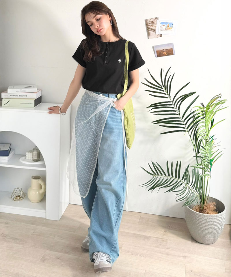 すっきり華奢魅せ。袖ロールアップ胸刺繍入りヘンリーネックリブTシャツ (半袖) Classical Elf クラシカルエルフ ce1410009 | classicalelf | 10