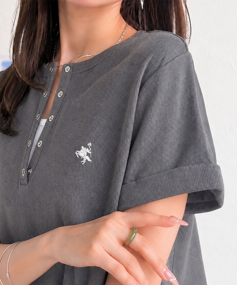 すっきり華奢魅せ。袖ロールアップ胸刺繍入りヘンリーネックリブTシャツ (半袖) Classical Elf クラシカルエルフ ce1410009 | classicalelf | 14