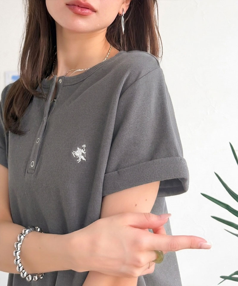 すっきり華奢魅せ。袖ロールアップ胸刺繍入りヘンリーネックリブTシャツ (半袖) Classical Elf クラシカルエルフ ce1410009 | classicalelf | 15