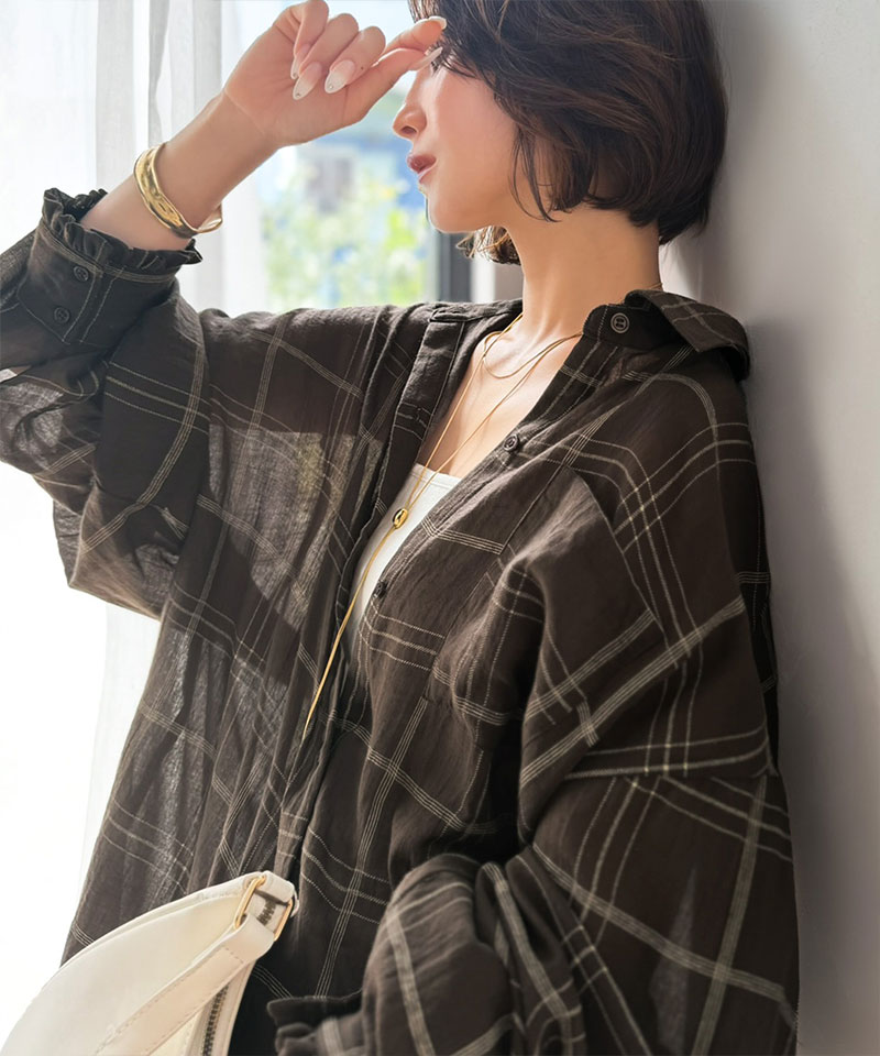 胸ポケット付きオーバーサイズシアーチェックシャツ(長袖) Classical Elf クラシカルエルフ ce1410033 | classicalelf | 09