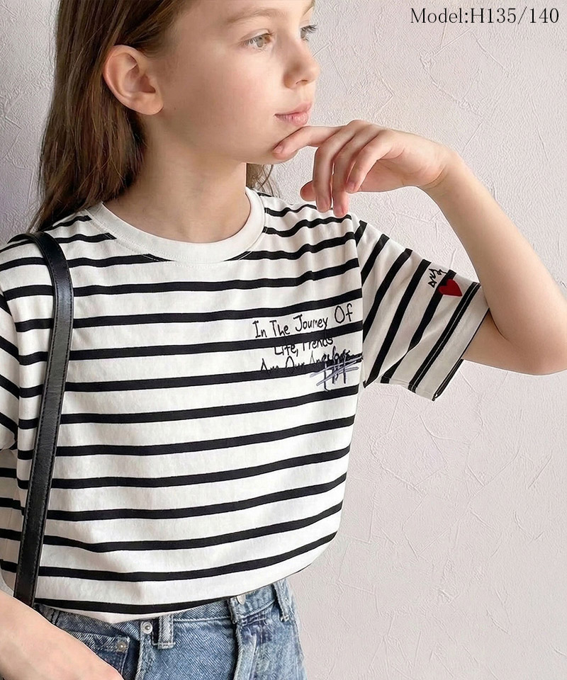 【キッズ】綿100%らくがき風刺繍 無地＆ボーダー柄半袖Tシャツ Classical Elf クラシカルエルフ ck1260396 | classicalelf | 10