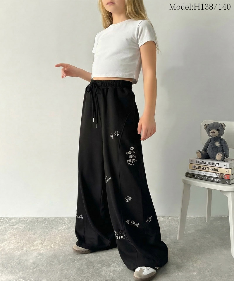 【キッズ】親子リンクコーデ可能◎ランダム刺繍裏毛スウェットワイドパンツ Classical Elf クラシカルエルフ ck1260423 | classicalelf | 03