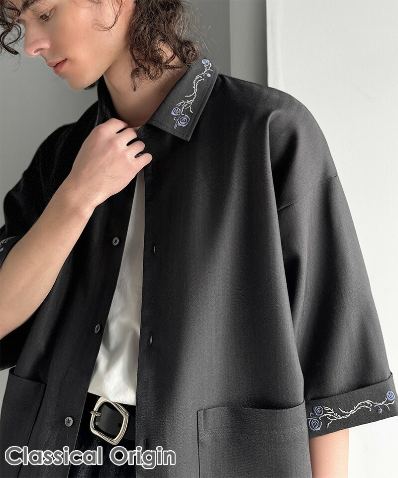 【Classical Origin】 トップス シャツ メンズ 刺繍使い シャツジャケット ヘリンボーン ストライプ 素材 大きいサイズ 春 夏 2026ss | classicalelf