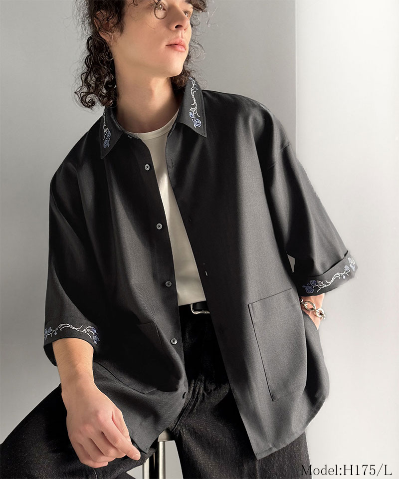 【Classical Origin】 トップス シャツ メンズ 刺繍使い シャツジャケット ヘリンボーン ストライプ 素材 大きいサイズ 春 夏 2026ss | classicalelf | 02