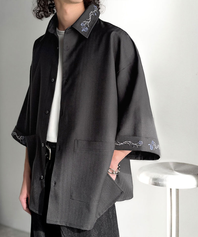 【Classical Origin】 トップス シャツ メンズ 刺繍使い シャツジャケット ヘリンボーン ストライプ 素材 大きいサイズ 春 夏 2026ss | classicalelf | 04