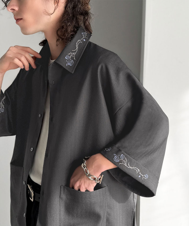 【Classical Origin】 トップス シャツ メンズ 刺繍使い シャツジャケット ヘリンボーン ストライプ 素材 大きいサイズ 春 夏 2026ss | classicalelf | 06