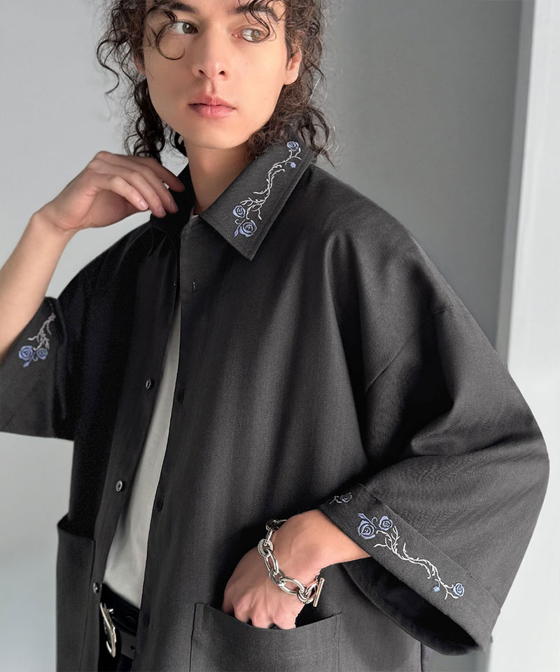 【Classical Origin】 トップス シャツ メンズ 刺繍使い シャツジャケット ヘリンボーン ストライプ 素材 大きいサイズ 春 夏 2026ss | classicalelf | 08