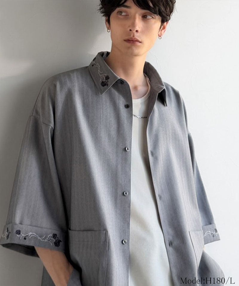 【Classical Origin】 トップス シャツ メンズ 刺繍使い シャツジャケット ヘリンボーン ストライプ 素材 大きいサイズ 春 夏 2026ss | classicalelf | 09