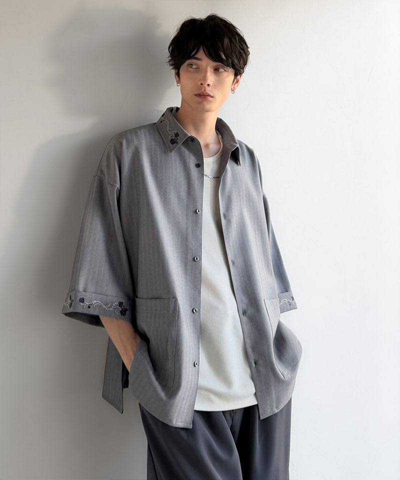 【Classical Origin】 トップス シャツ メンズ 刺繍使い シャツジャケット ヘリンボーン ストライプ 素材 大きいサイズ 春 夏 2026ss | classicalelf | 11