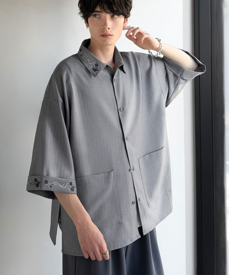 【Classical Origin】 トップス シャツ メンズ 刺繍使い シャツジャケット ヘリンボーン ストライプ 素材 大きいサイズ 春 夏 2026ss | classicalelf | 12