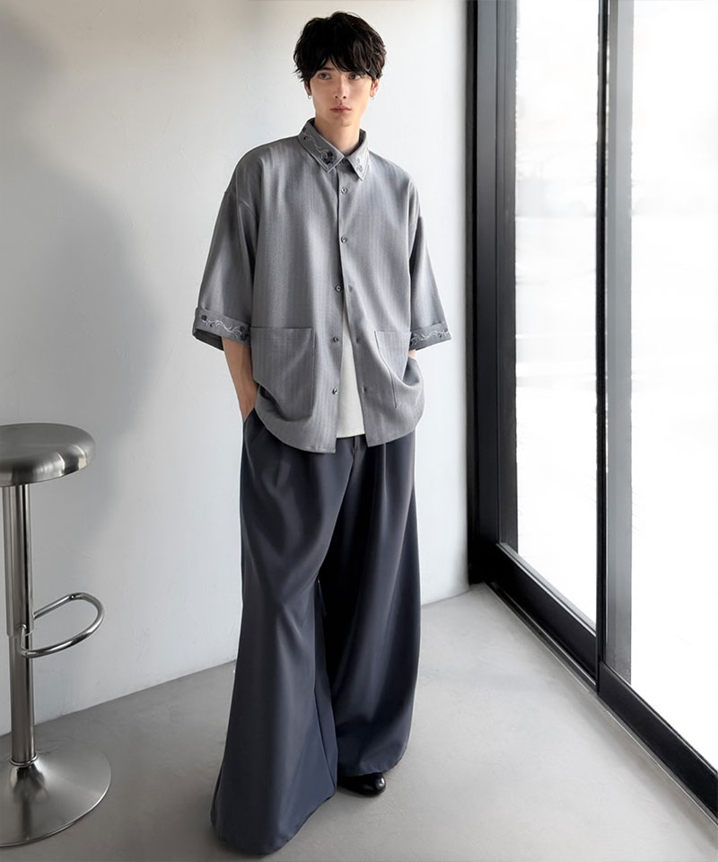 【Classical Origin】 トップス シャツ メンズ 刺繍使い シャツジャケット ヘリンボーン ストライプ 素材 大きいサイズ 春 夏 2026ss | classicalelf | 13