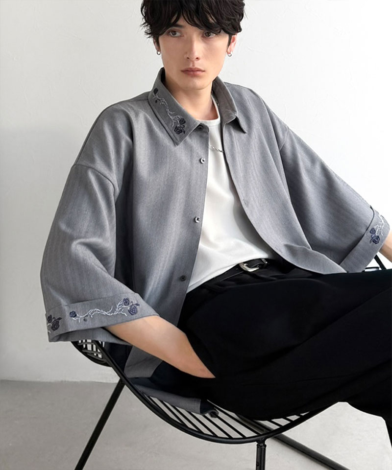 【Classical Origin】 トップス シャツ メンズ 刺繍使い シャツジャケット ヘリンボーン ストライプ 素材 大きいサイズ 春 夏 2026ss | classicalelf | 14