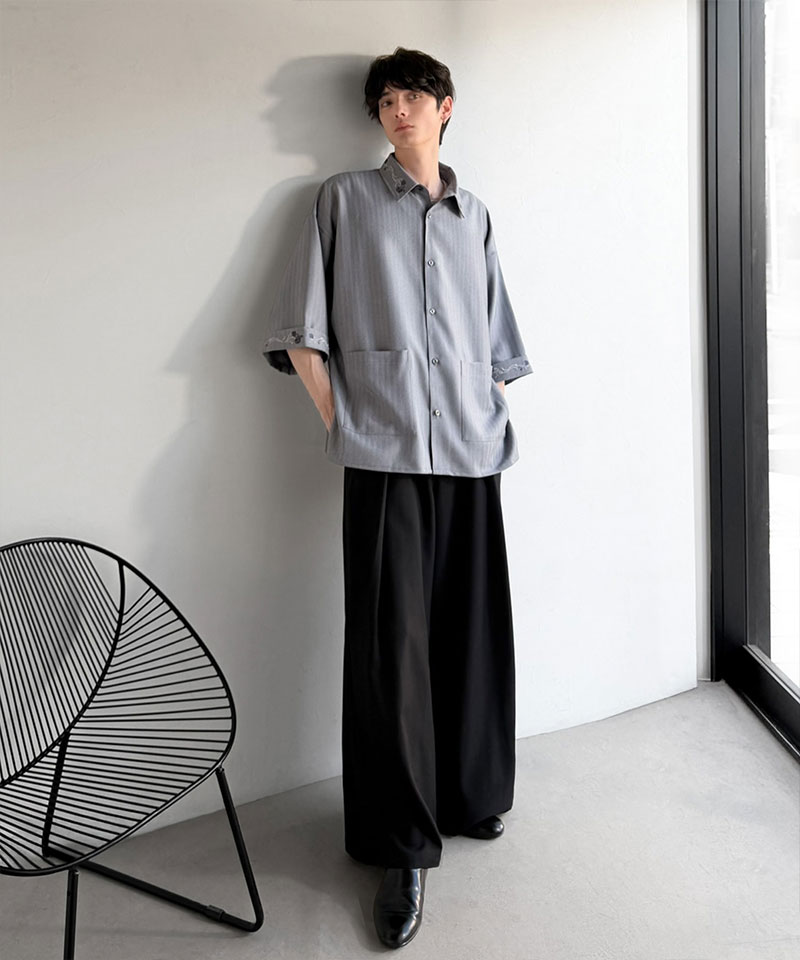 【Classical Origin】 トップス シャツ メンズ 刺繍使い シャツジャケット ヘリンボーン ストライプ 素材 大きいサイズ 春 夏 2026ss | classicalelf | 15