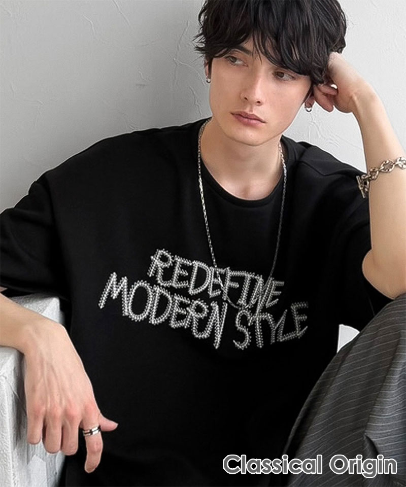 【Classical Origin】 tシャツ メンズ 半袖 トップス 刺繍 3D 立体 ドレープ 半袖 主役級 シンプル 立体コード 落ち感 オーバーサイズ | classicalelf