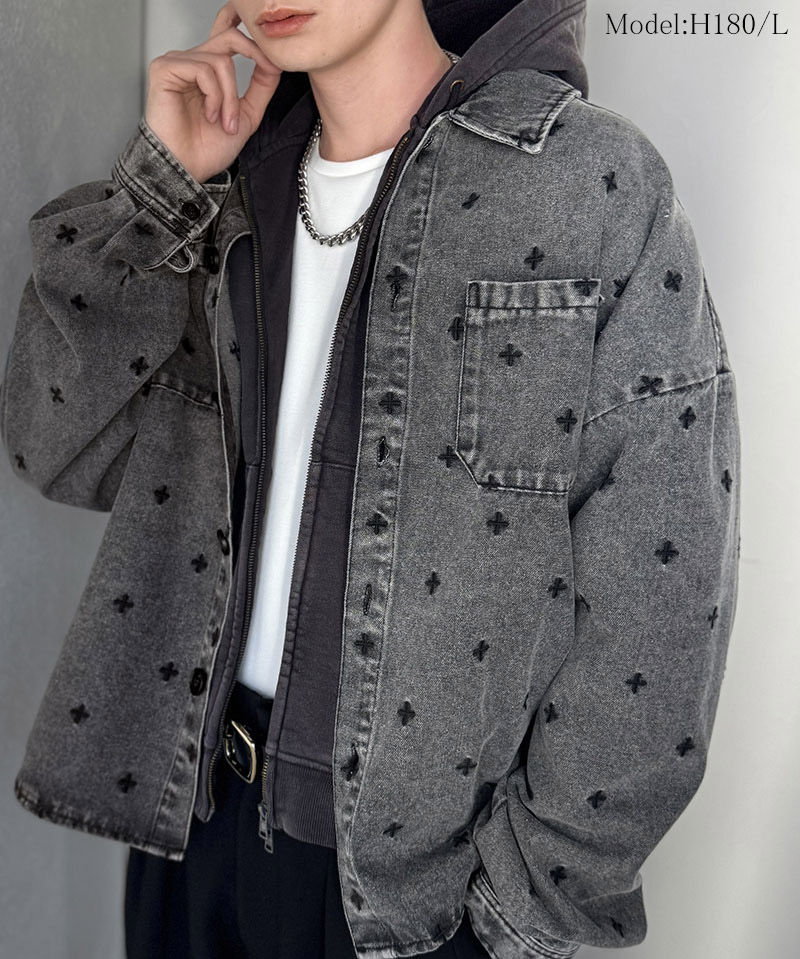 【Classical Origin】 シャツジャケット メンズ ゆったり アウター ジャケット メンズ 総柄刺繍 デニムジャケット シンプル 存在感 軽やか 日常 | classicalelf | 02