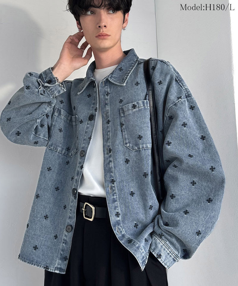 【Classical Origin】 シャツジャケット メンズ ゆったり アウター ジャケット メンズ 総柄刺繍 デニムジャケット シンプル 存在感 軽やか 日常 | classicalelf | 09