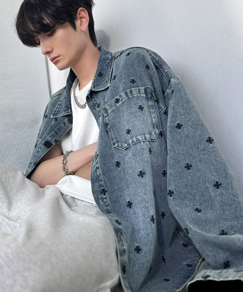 【Classical Origin】 シャツジャケット メンズ ゆったり アウター ジャケット メンズ 総柄刺繍 デニムジャケット シンプル 存在感 軽やか 日常 | classicalelf | 10