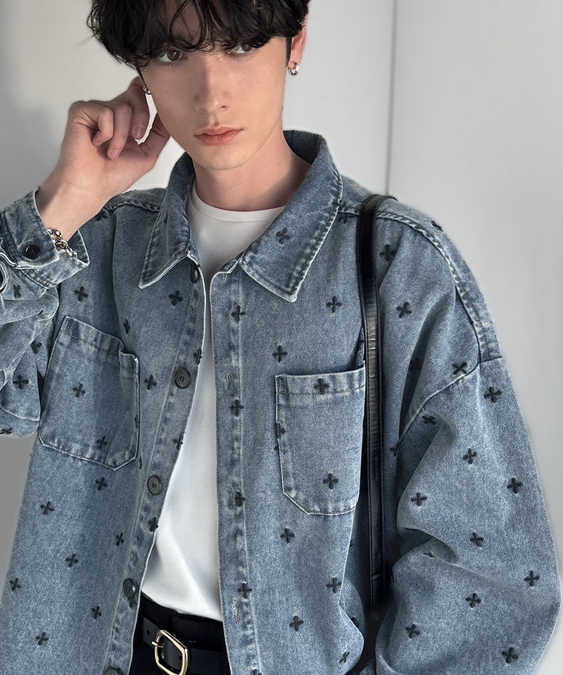 【Classical Origin】 シャツジャケット メンズ ゆったり アウター ジャケット メンズ 総柄刺繍 デニムジャケット シンプル 存在感 軽やか 日常 | classicalelf | 12
