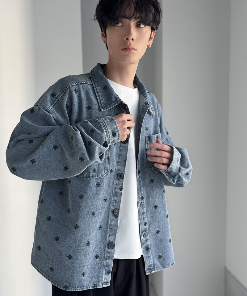 【Classical Origin】 シャツジャケット メンズ ゆったり アウター ジャケット メンズ 総柄刺繍 デニムジャケット シンプル 存在感 軽やか 日常 | classicalelf | 13