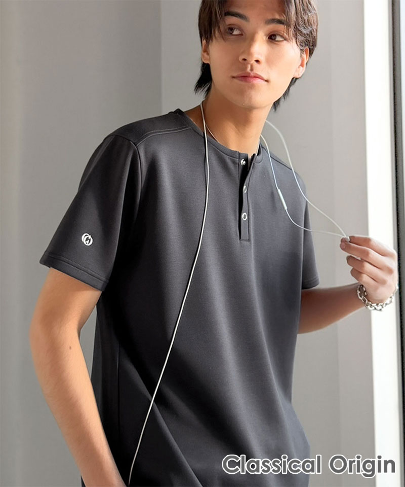 【接触冷感機能付き】肩切り替えショート丈ダンボール素材ヘンリーネックTシャツ Classical Origin クラシカルエルフ co1010056 | classicalelf