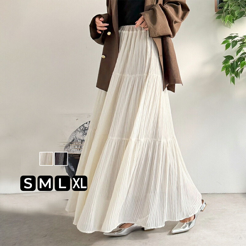 【Classical Evon】 ボトムス スカート レディース シアー 素材 3段 プリーツ ティアード 美シルエット SK ロング丈 大きいサイズ 春 夏 2026ss | classicalelf