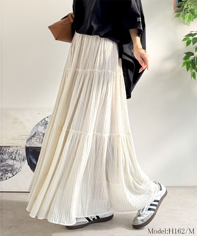 【Classical Evon】 ボトムス スカート レディース シアー 素材 3段 プリーツ ティアード 美シルエット SK ロング丈 大きいサイズ 春 夏 2026ss | classicalelf | 02