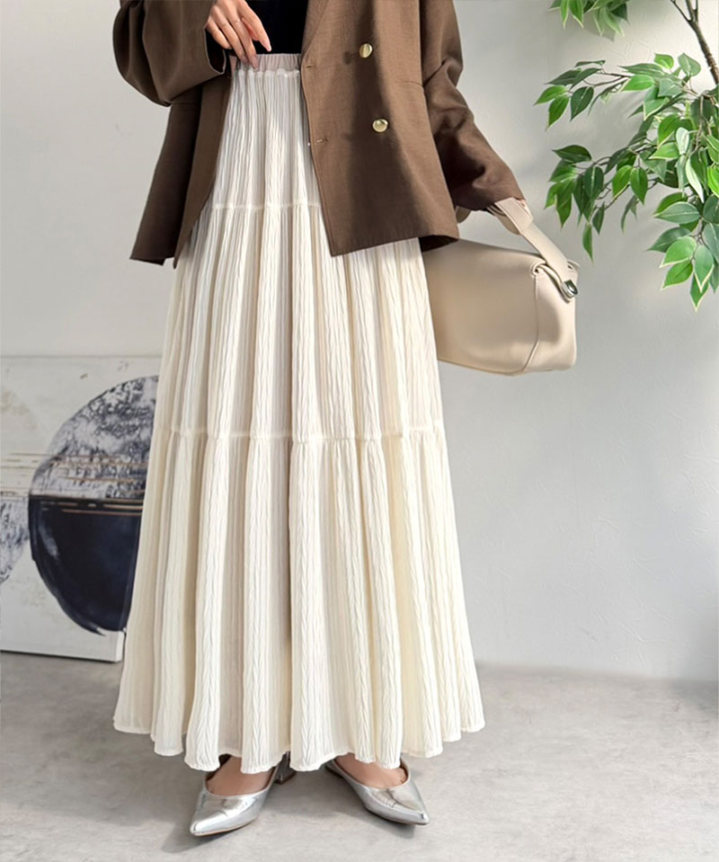 【Classical Evon】 ボトムス スカート レディース シアー 素材 3段 プリーツ ティアード 美シルエット SK ロング丈 大きいサイズ 春 夏 2026ss | classicalelf | 03