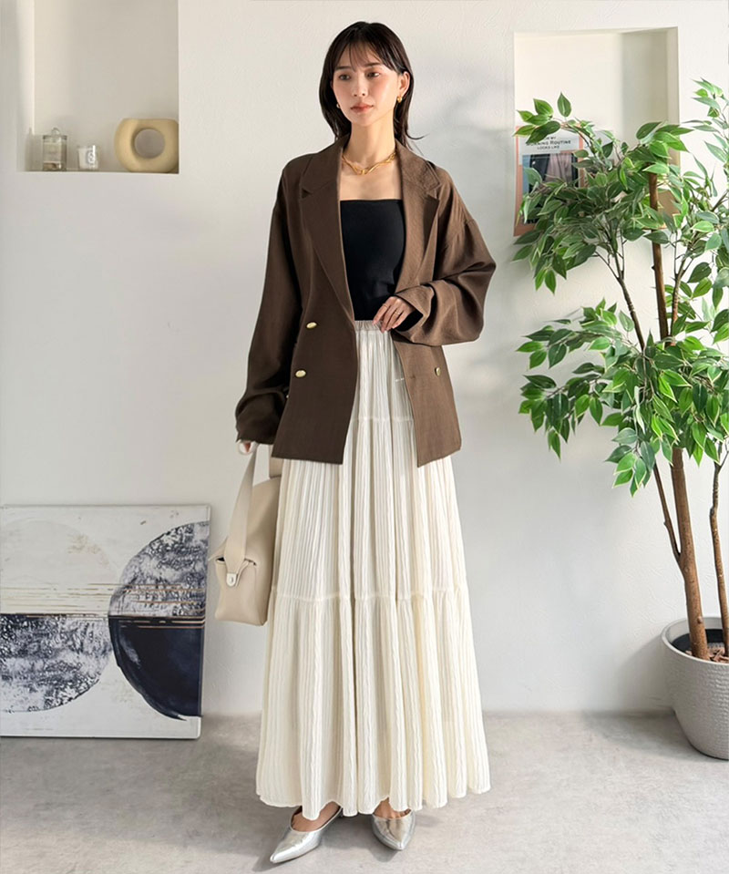 【Classical Evon】 ボトムス スカート レディース シアー 素材 3段 プリーツ ティアード 美シルエット SK ロング丈 大きいサイズ 春 夏 2026ss | classicalelf | 05