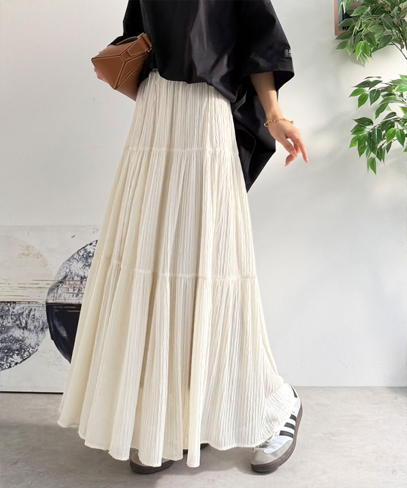 【Classical Evon】 ボトムス スカート レディース シアー 素材 3段 プリーツ ティアード 美シルエット SK ロング丈 大きいサイズ 春 夏 2026ss | classicalelf | 06