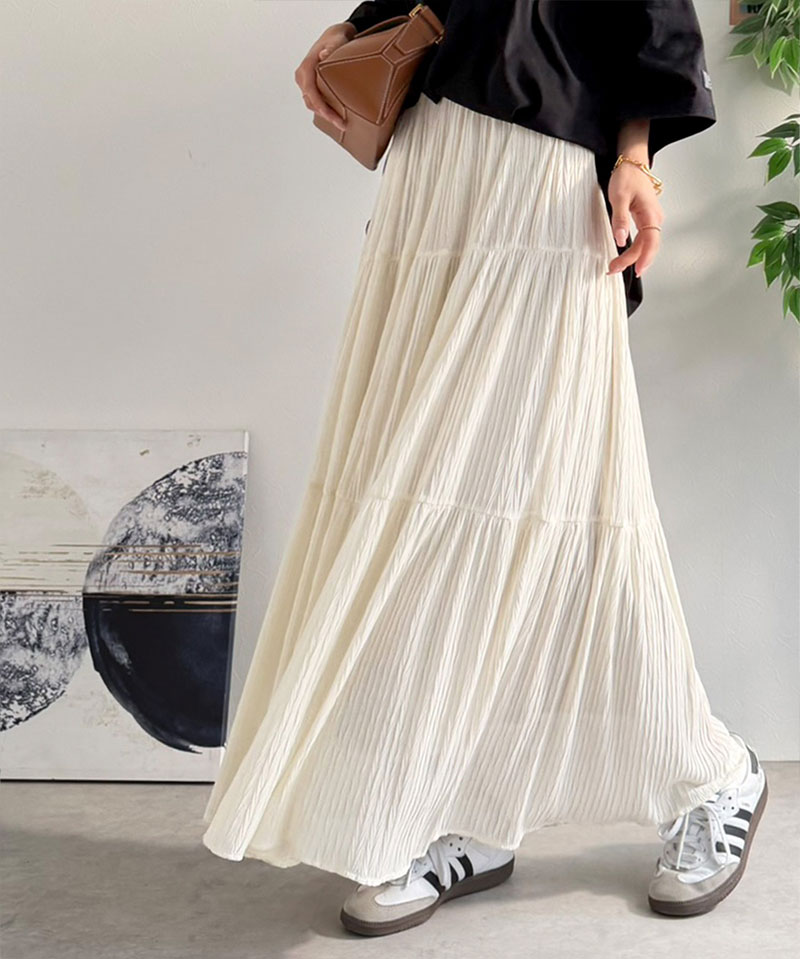 【Classical Evon】 ボトムス スカート レディース シアー 素材 3段 プリーツ ティアード 美シルエット SK ロング丈 大きいサイズ 春 夏 2026ss | classicalelf | 07
