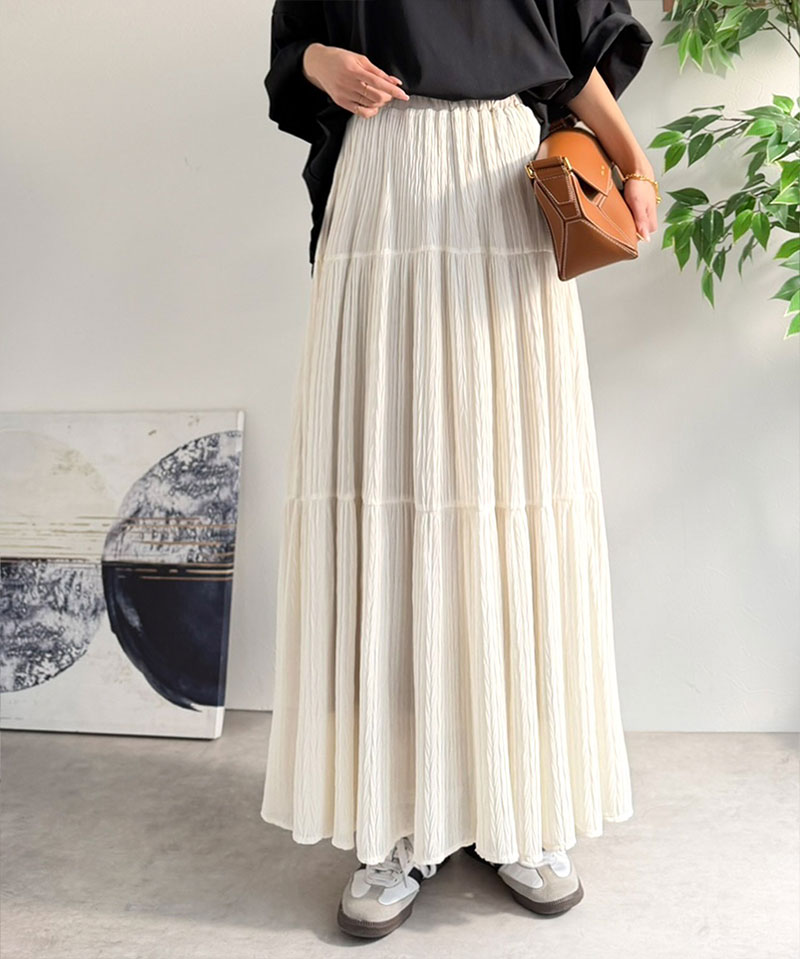 【Classical Evon】 ボトムス スカート レディース シアー 素材 3段 プリーツ ティアード 美シルエット SK ロング丈 大きいサイズ 春 夏 2026ss | classicalelf | 08