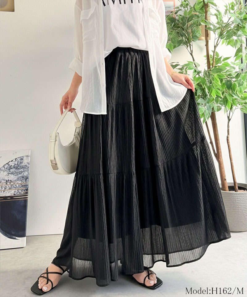 【Classical Evon】 ボトムス スカート レディース シアー 素材 3段 プリーツ ティアード 美シルエット SK ロング丈 大きいサイズ 春 夏 2026ss | classicalelf | 09