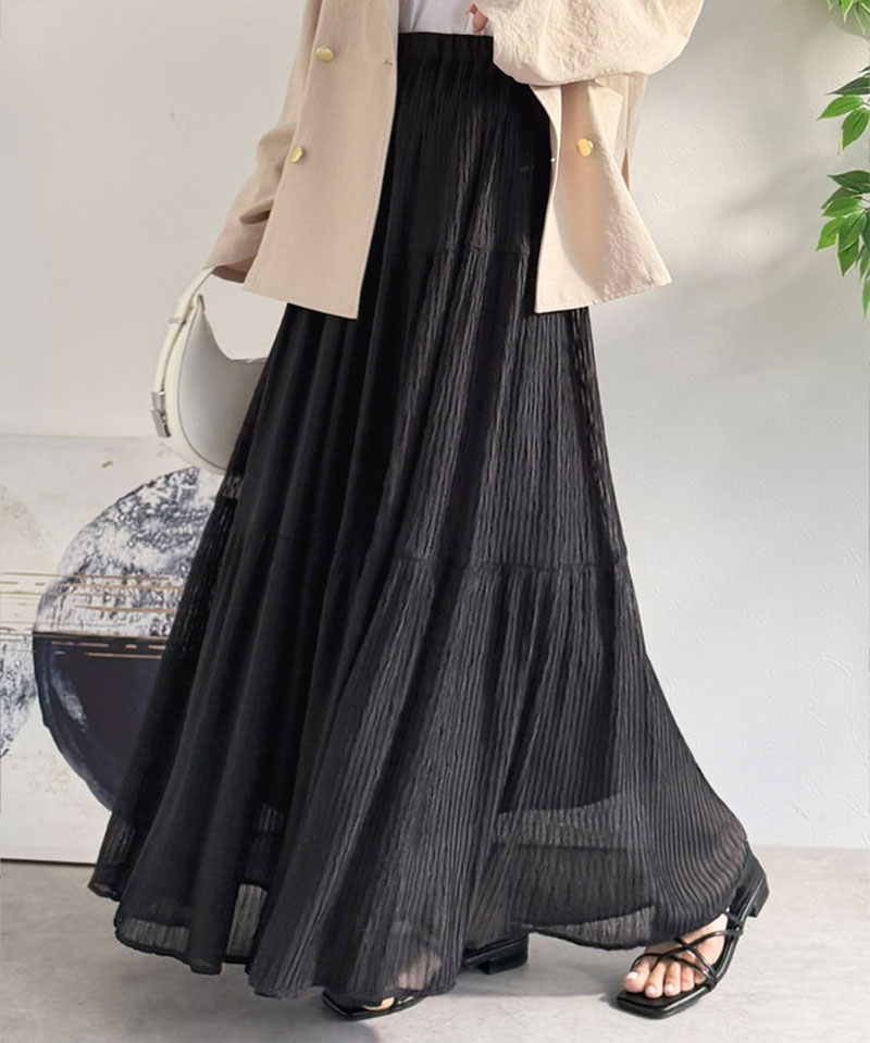【Classical Evon】 ボトムス スカート レディース シアー 素材 3段 プリーツ ティアード 美シルエット SK ロング丈 大きいサイズ 春 夏 2026ss | classicalelf | 10