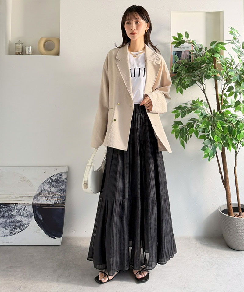 【Classical Evon】 ボトムス スカート レディース シアー 素材 3段 プリーツ ティアード 美シルエット SK ロング丈 大きいサイズ 春 夏 2026ss | classicalelf | 11