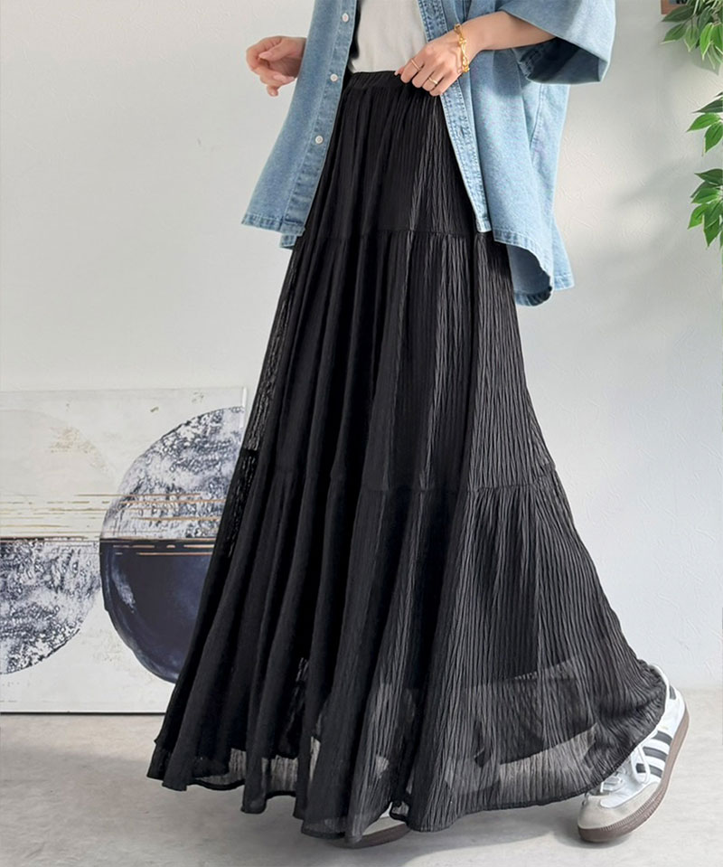 【Classical Evon】 ボトムス スカート レディース シアー 素材 3段 プリーツ ティアード 美シルエット SK ロング丈 大きいサイズ 春 夏 2026ss | classicalelf | 12