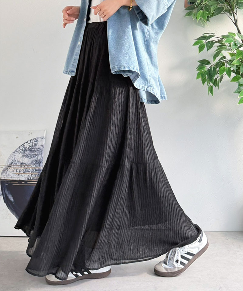 【Classical Evon】 ボトムス スカート レディース シアー 素材 3段 プリーツ ティアード 美シルエット SK ロング丈 大きいサイズ 春 夏 2026ss | classicalelf | 13