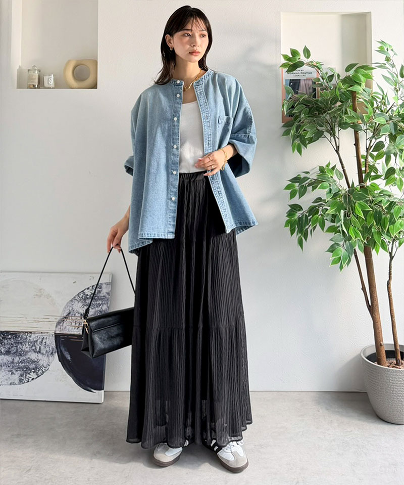 【Classical Evon】 ボトムス スカート レディース シアー 素材 3段 プリーツ ティアード 美シルエット SK ロング丈 大きいサイズ 春 夏 2026ss | classicalelf | 14