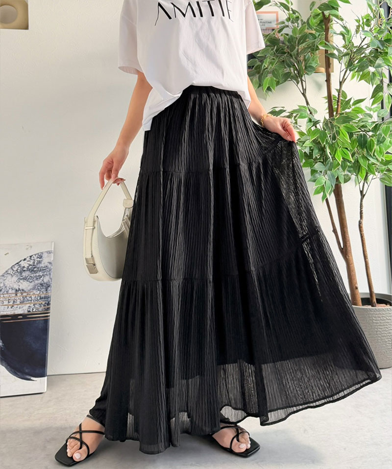 【Classical Evon】 ボトムス スカート レディース シアー 素材 3段 プリーツ ティアード 美シルエット SK ロング丈 大きいサイズ 春 夏 2026ss | classicalelf | 15