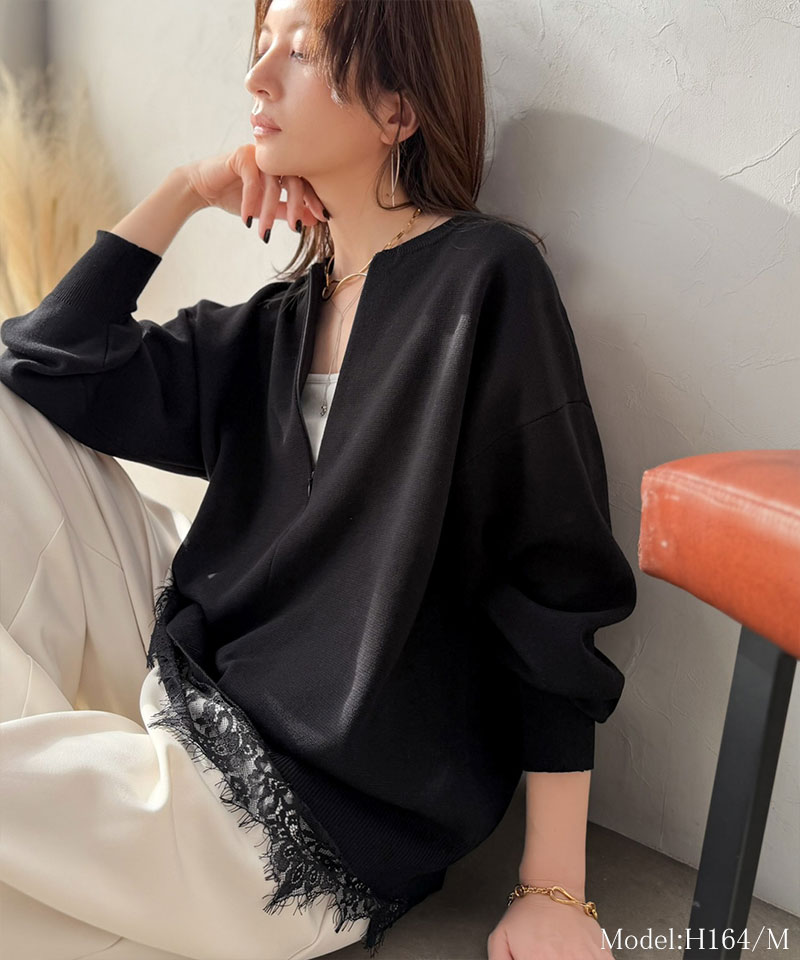 大人はレースをこう着る！裾レースドッキングミラノリブトップス（長袖） Classical Evon クラシカルエルフ ev1020394 | classicalelf | 07