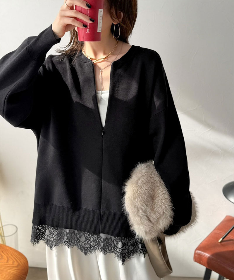 大人はレースをこう着る！裾レースドッキングミラノリブトップス（長袖） Classical Evon クラシカルエルフ ev1020394 | classicalelf | 10