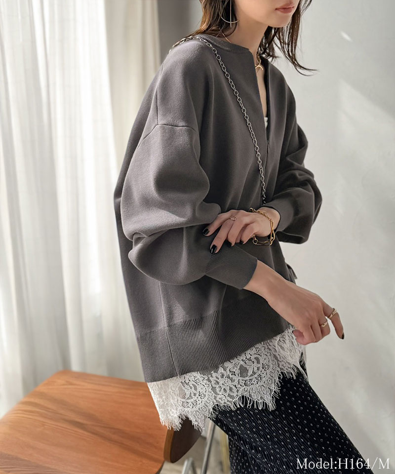 大人はレースをこう着る！裾レースドッキングミラノリブトップス（長袖） Classical Evon クラシカルエルフ ev1020394 | classicalelf | 11