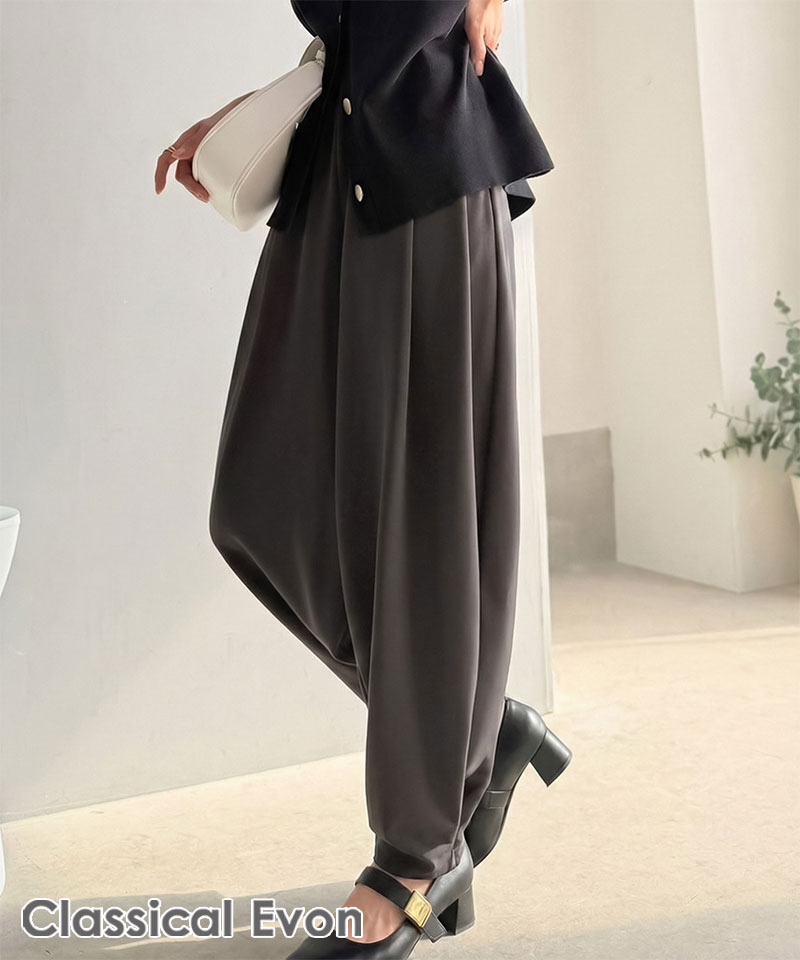 【Classical Evon】 ボトムス パンツ レディース タックボリュームパンツ バルーンシルエット ボタン 立体感 | classicalelf