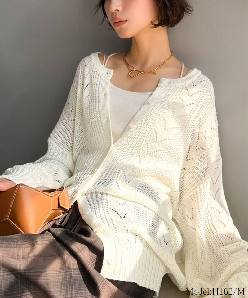 【Classical Evon】 カーディガン レディース 春 ゆったり トップス レトロ風 前後 2way 透かし 編み ニットカーデ 長袖 羽織り 大きいサイズ 春 夏 | classicalelf | 02