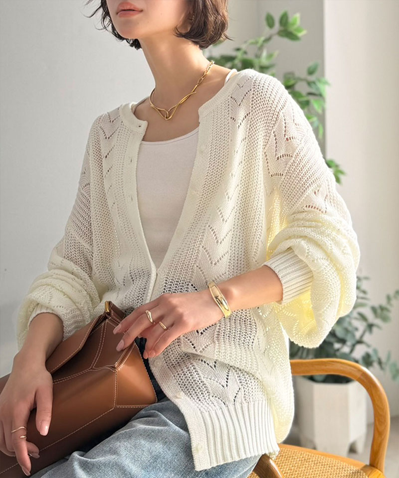 【Classical Evon】 カーディガン レディース 春 ゆったり トップス レトロ風 前後 2way 透かし 編み ニットカーデ 長袖 羽織り 大きいサイズ 春 夏 | classicalelf | 03